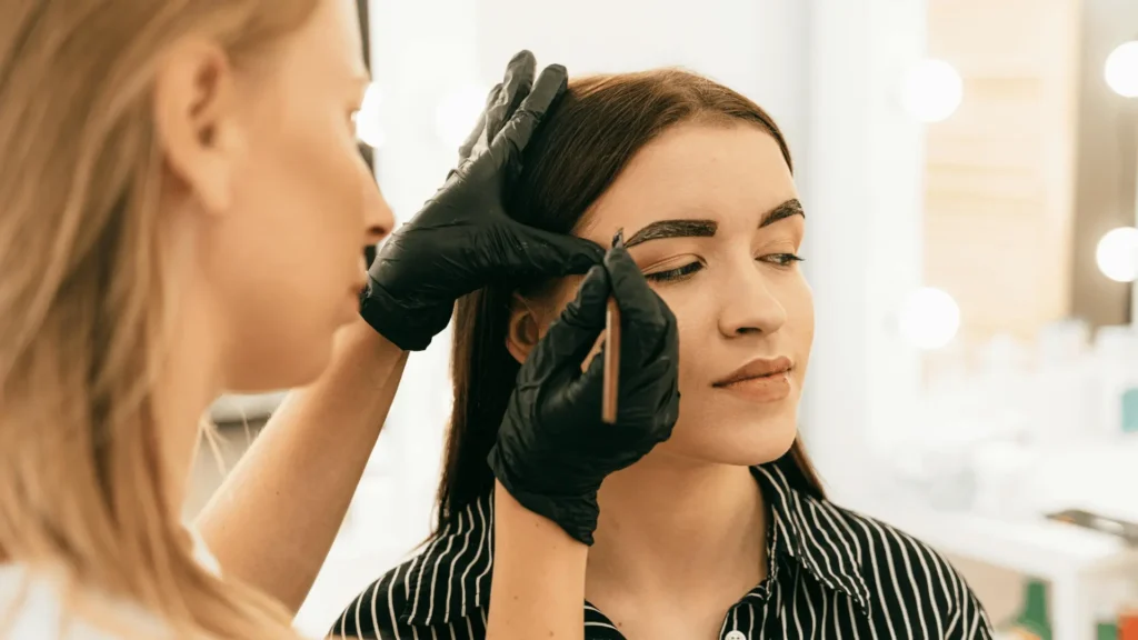Close-up of eyebrows after an eyebrow tint treatment for fuller, darker, and well-defined brows.