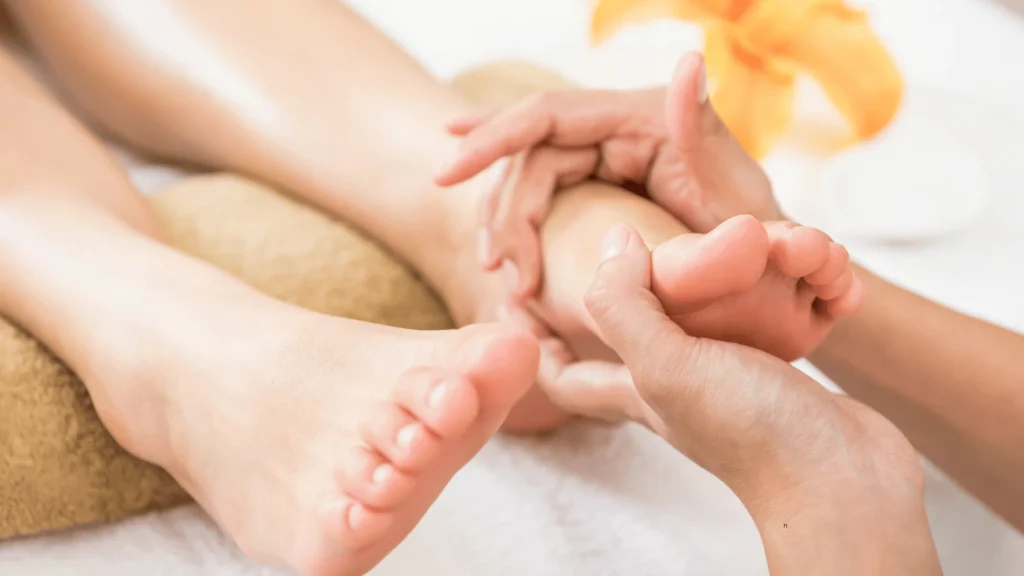 Professional leg massage session providing relaxation and muscle relief.