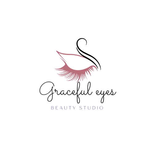 Graceful Eyes Studio logo featuring a stylized eye with elegant lashes – expert in brows, lashes, and beauty treatments.